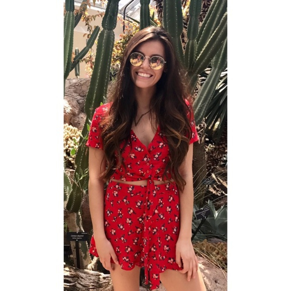 American Eagle Red Floral Set Two Piece AE NWOT